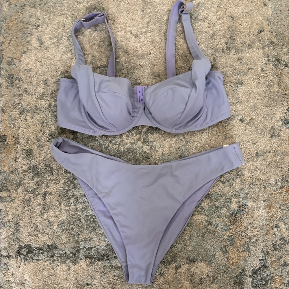 Purple High-Cut Bikini Set with Balconette Top